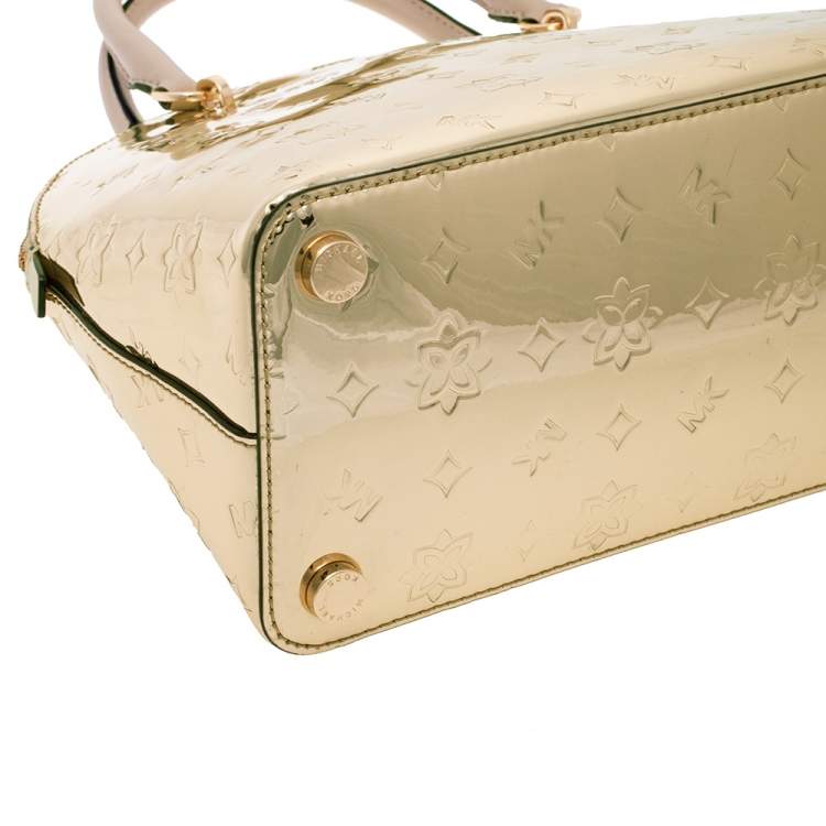 مملوكة مسبقًا MICHAEL Michael Kors Metallic Gold Mirror Leather Emmy Dome Satchel