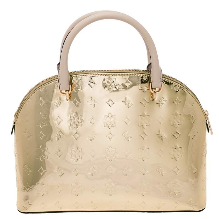 مملوكة مسبقًا MICHAEL Michael Kors Metallic Gold Mirror Leather Emmy Dome Satchel