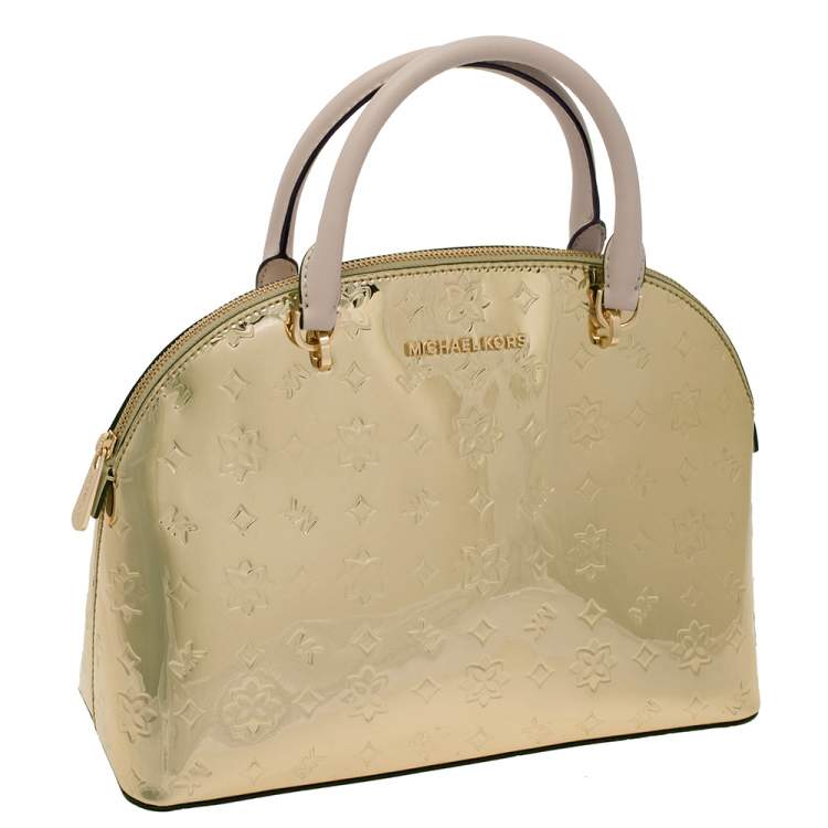 مملوكة مسبقًا MICHAEL Michael Kors Metallic Gold Mirror Leather Emmy Dome Satchel