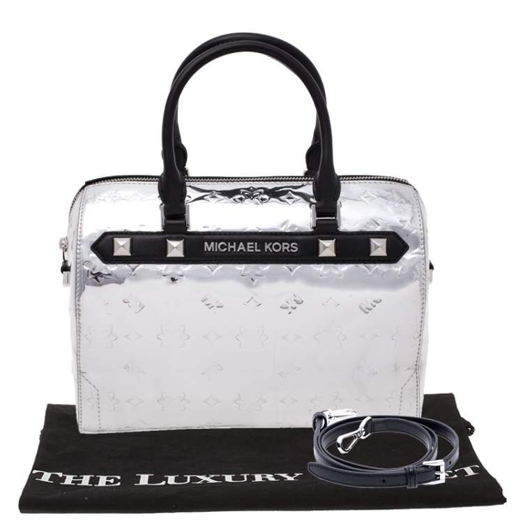 Pre Owned Michael Kors Metallic Silver Mirror Leather Kara Boston Bag