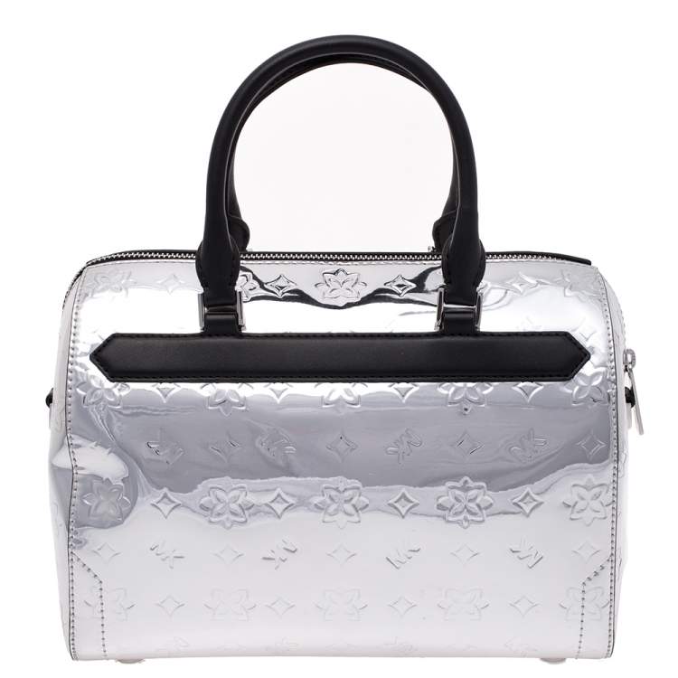 Pre Owned Michael Kors Metallic Silver Mirror Leather Kara Boston Bag