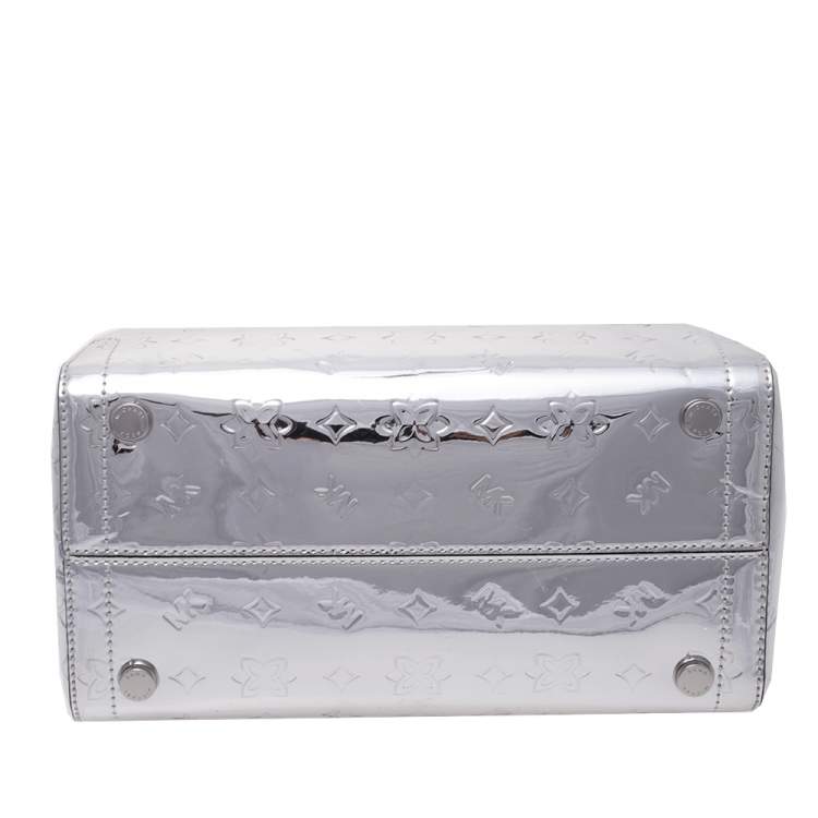 Pre Owned Michael Kors Metallic Silver Mirror Leather Kara Boston Bag