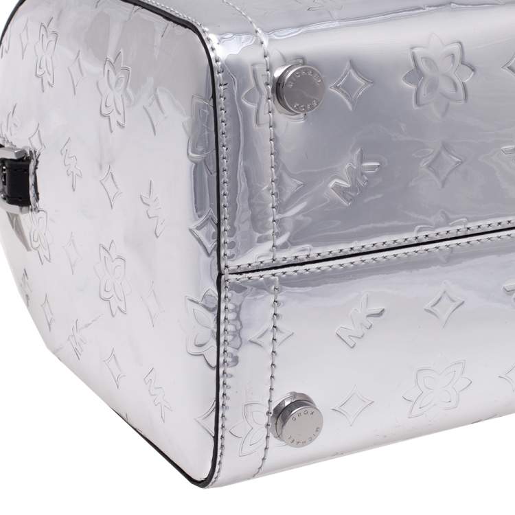 Pre Owned Michael Kors Metallic Silver Mirror Leather Kara Boston Bag