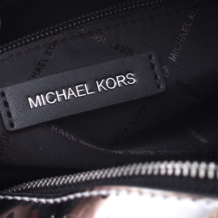 Pre Owned Michael Kors Metallic Silver Mirror Leather Kara Boston Bag