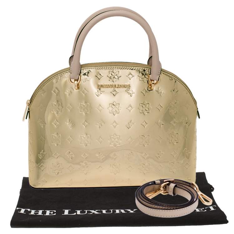 Pre Owned Michael Kors Metallic Gold Mirror Leather Emmy Dome Satchel