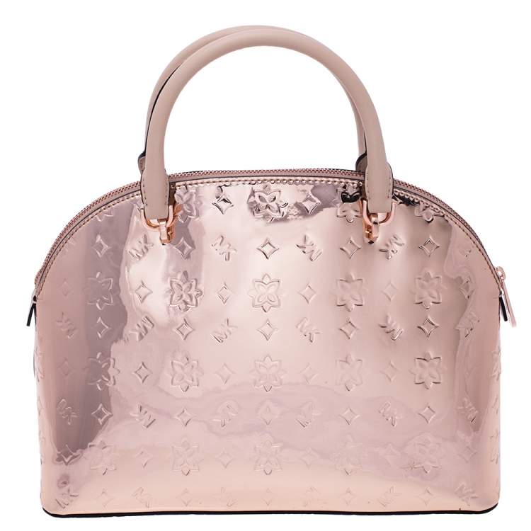 Pre Owned Michael Kors Metallic Rose Gold Mirror Leather Emmy Dome Satchel