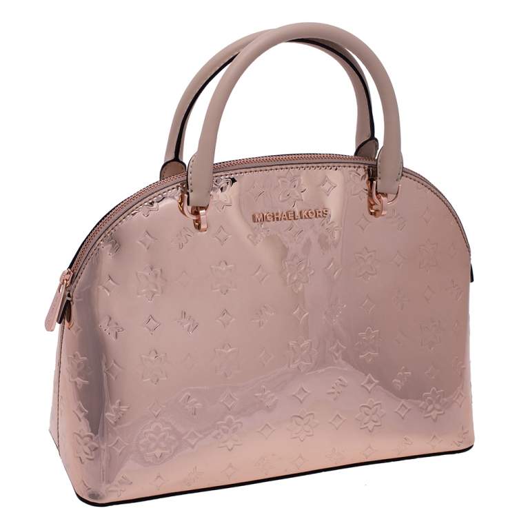 Pre Owned Michael Kors Metallic Rose Gold Mirror Leather Emmy Dome Satchel