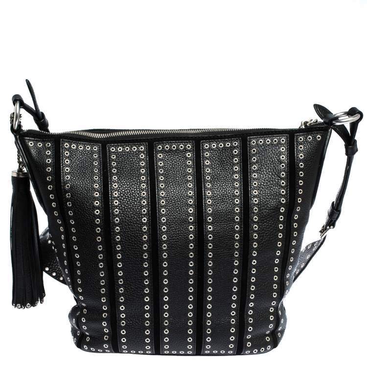 Pre Owned Michael Kors Black Leather Brooklyn Grommet Shoulder Bag