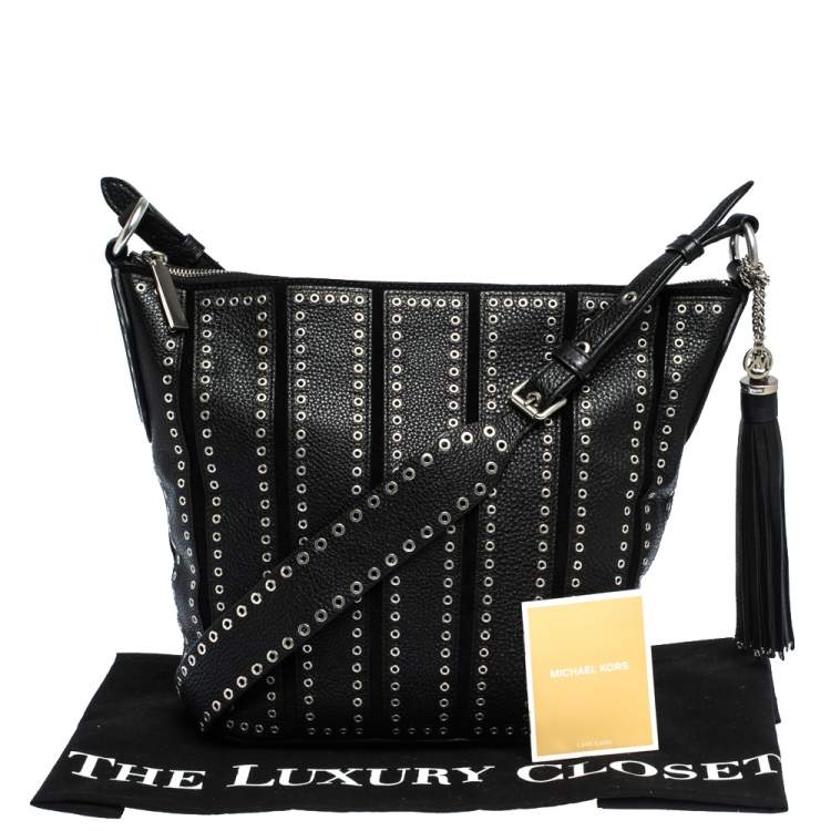 Pre Owned Michael Kors Black Leather Brooklyn Grommet Shoulder Bag
