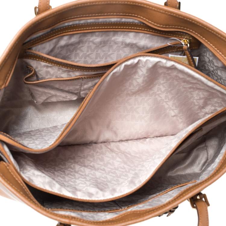 Pre Owned MICHAEL Michael Kors Tan Leather Large Jet Set Travel Tote