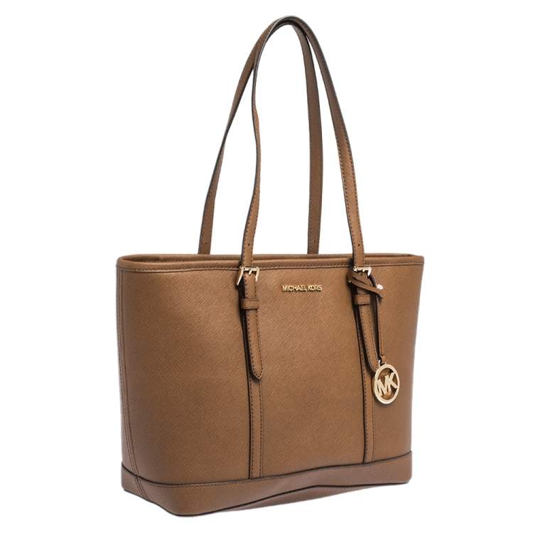 Pre Owned Michael Kors Tan Leather Small Jet Set Travel Tote
