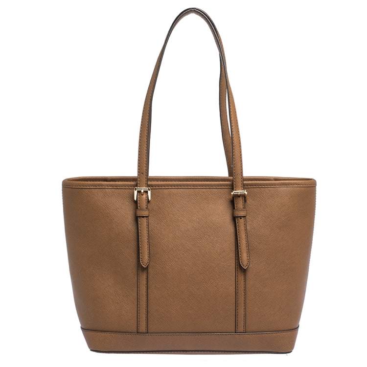 Pre Owned Michael Kors Tan Leather Small Jet Set Travel Tote