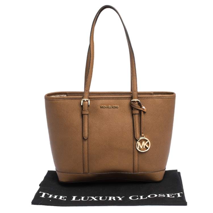 Pre Owned Michael Kors Tan Leather Small Jet Set Travel Tote