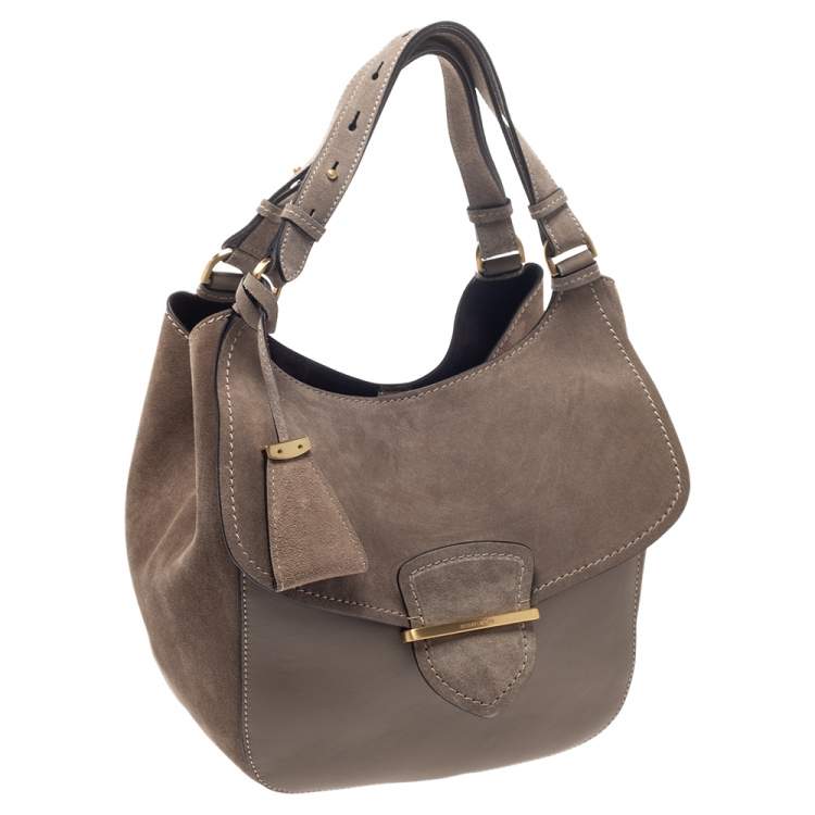 Pre Owned Michael Kors Taupe Leather and Nubuck Josie Hobo