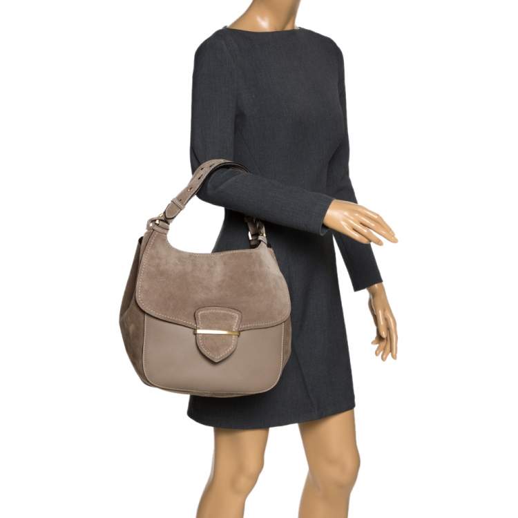 Pre Owned Michael Kors Taupe Leather and Nubuck Josie Hobo