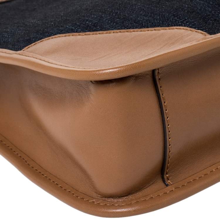 Pre Owned Michael Kors Blue/Brown Denim and Leather Large Sullivan Messenger Bag