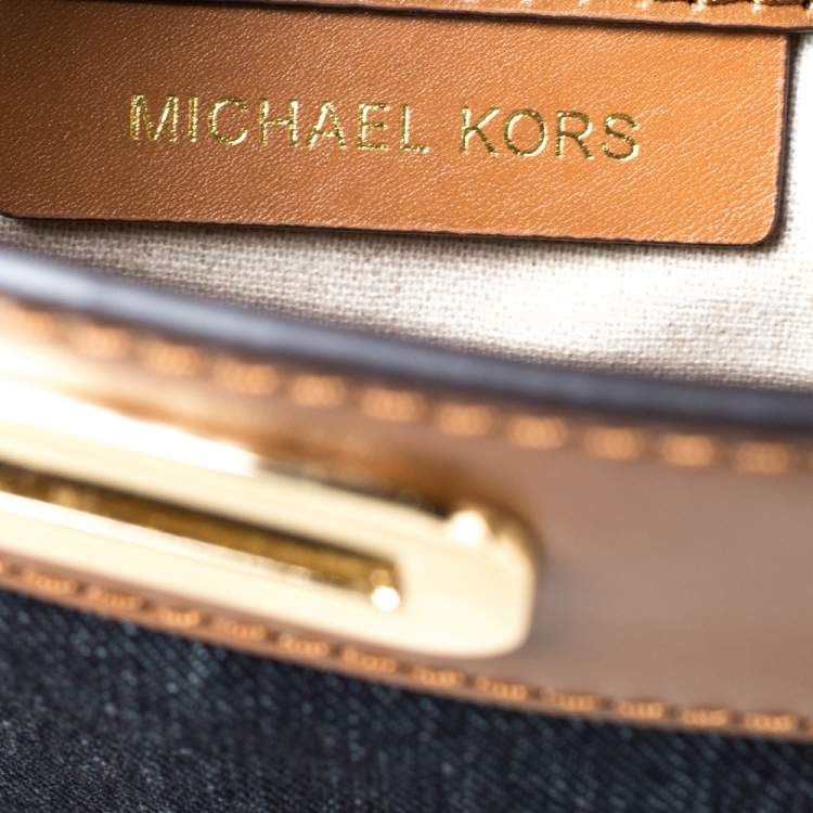Pre Owned Michael Kors Blue/Brown Denim and Leather Large Sullivan Messenger Bag