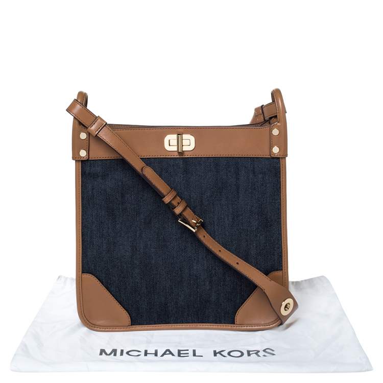 Pre Owned Michael Kors Blue/Brown Denim and Leather Large Sullivan Messenger Bag
