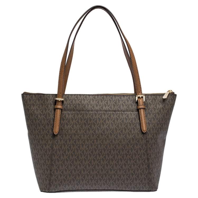 Pre Owned Michael Kors Dark Brown Signature Coated Canvas Ciara Tote
