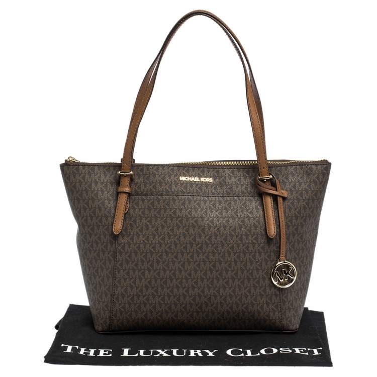 Pre Owned Michael Kors Dark Brown Signature Coated Canvas Ciara Tote