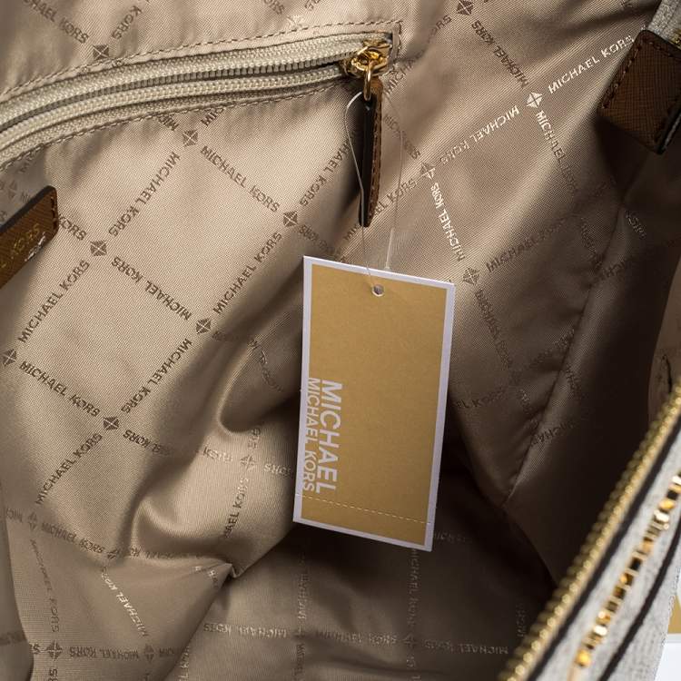 Pre Owned Michael Kors Vanilla White Signature Coated Canvas Large Ciara Tote