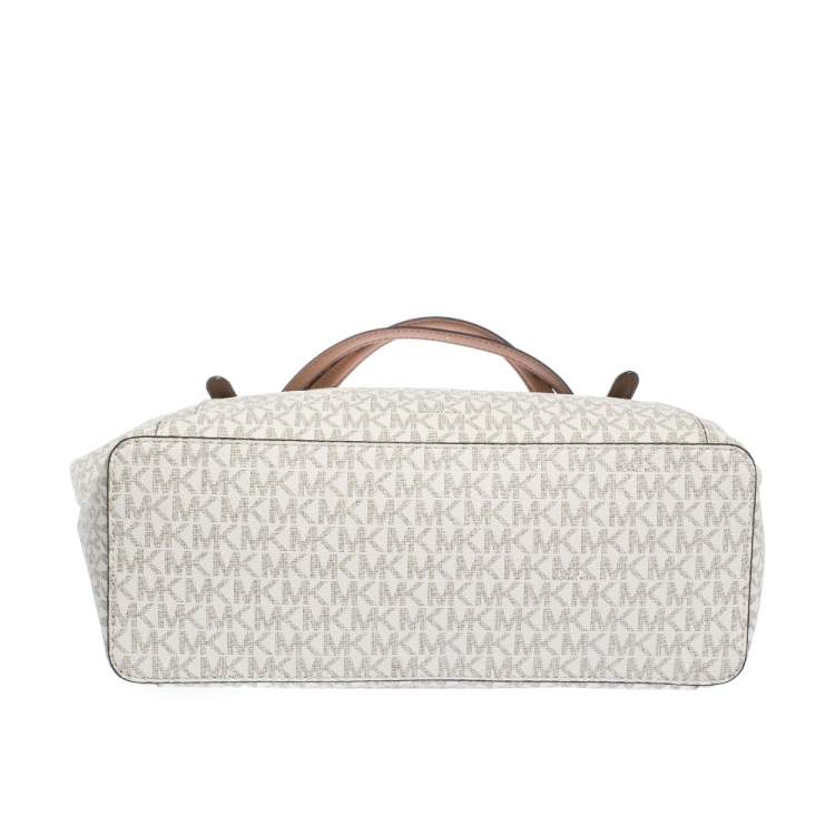 Pre Owned Michael Kors Vanilla White Signature Coated Canvas Large Ciara Tote