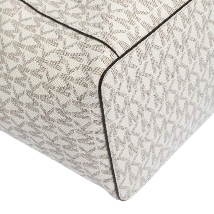 Pre Owned Michael Kors Vanilla White Signature Coated Canvas Large Ciara Tote