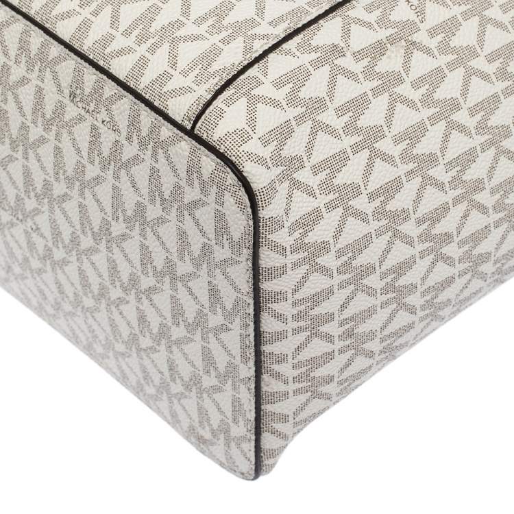 Pre Owned Michael Kors Vanilla White Signature Coated Canvas Large Ciara Tote