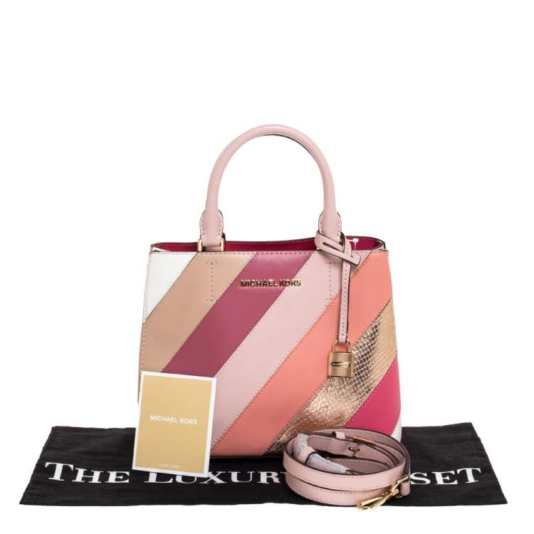 Pre Owned Michael Kors Multicolor Striped Leather and Python Embossed Adele Tote