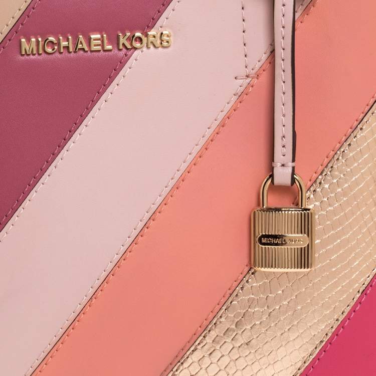 Pre Owned Michael Kors Multicolor Striped Leather and Python Embossed Adele Tote