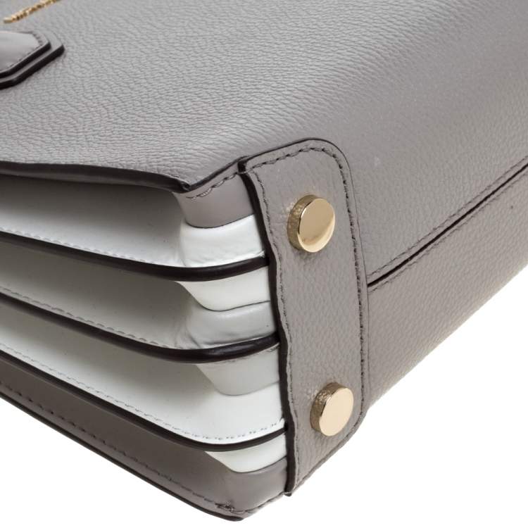 Pre Owned Michael Kors Grey/White Leather Mercer Tote