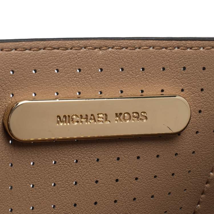 Pre Owned Michael Kors White Perforated Leather Mercer Love Tote