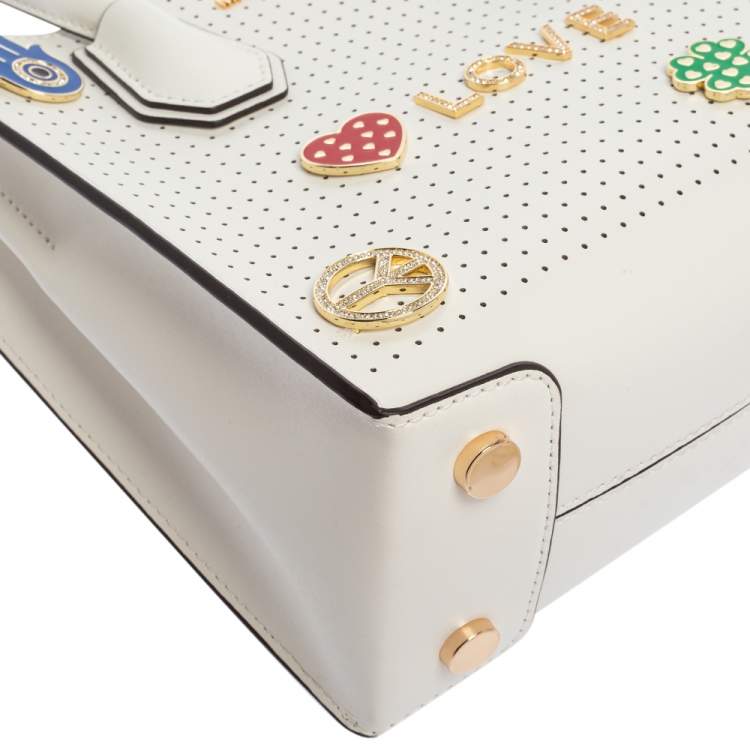 Pre Owned Michael Kors White Perforated Leather Mercer Love Tote