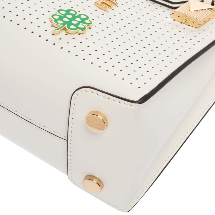 Pre Owned Michael Kors White Perforated Leather Mercer Love Tote