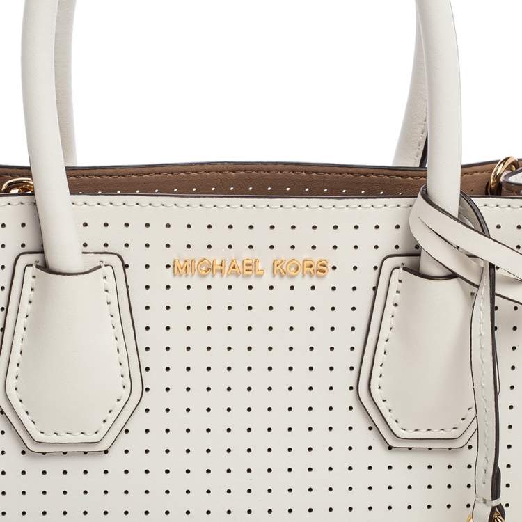 Pre Owned Michael Kors White Perforated Leather Mercer Love Tote