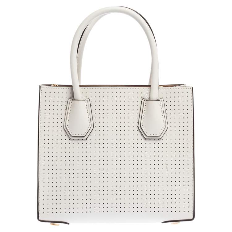 Pre Owned Michael Kors White Perforated Leather Mercer Love Tote
