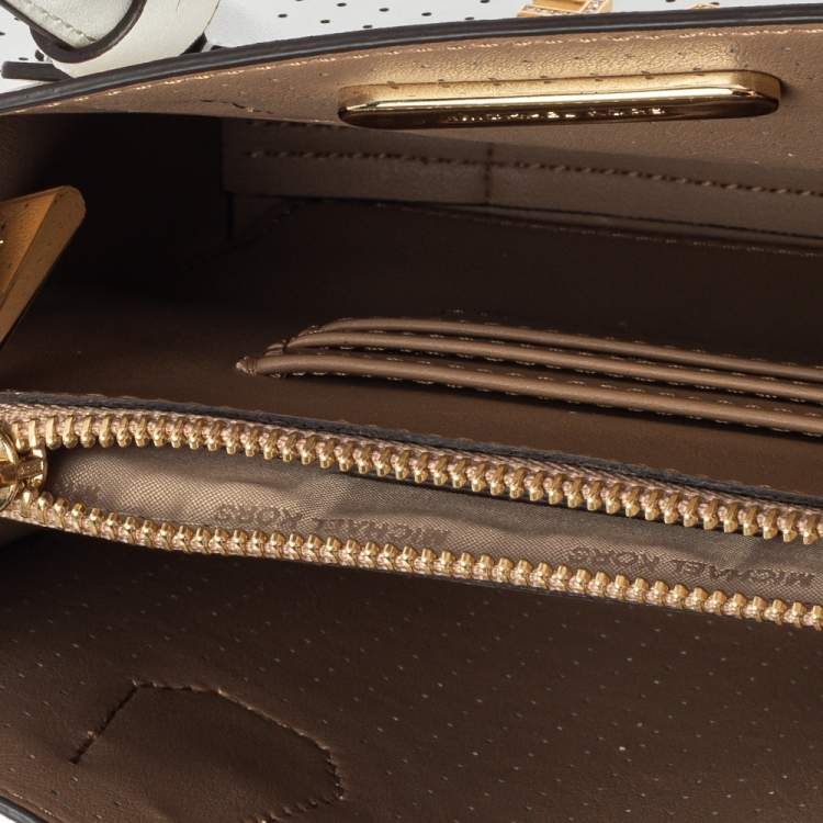 Pre Owned Michael Kors White Perforated Leather Mercer Love Tote