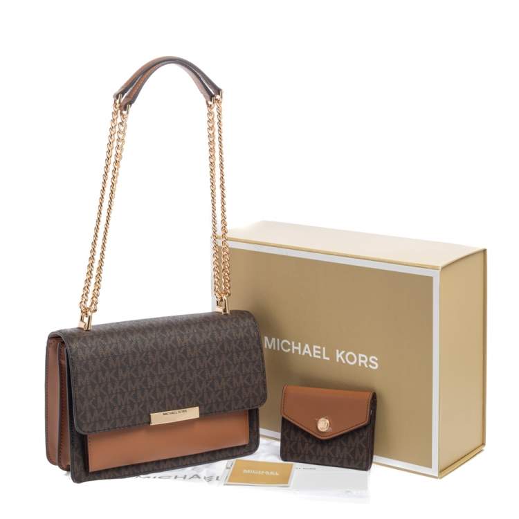 Pre Owned Michael Kors Beige/Tan Monogram Coated Canvas and Leather Jade Shoulder Bag