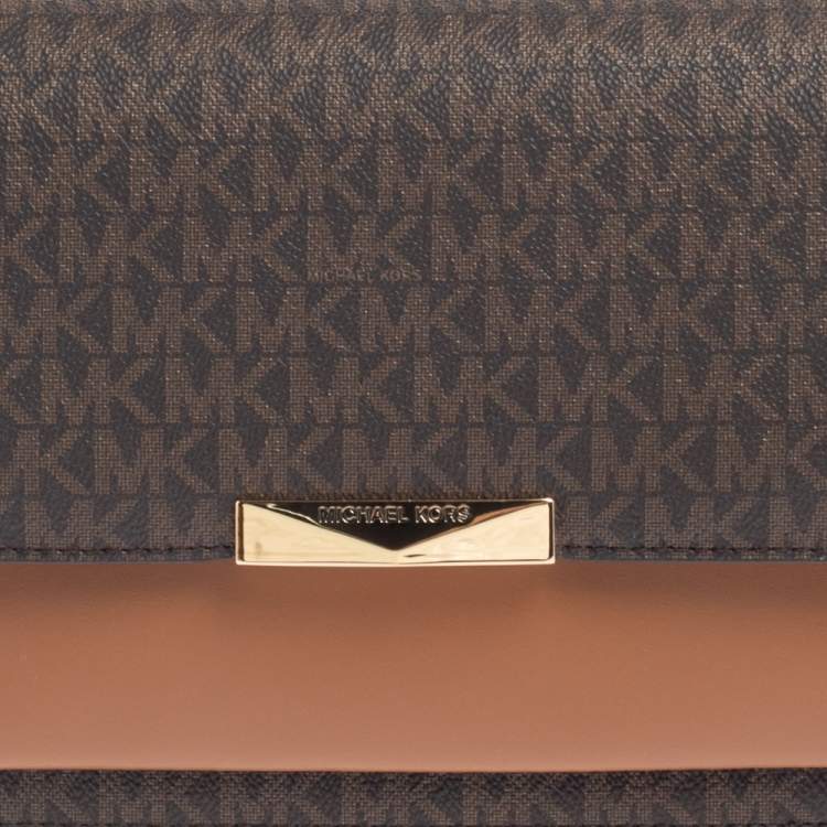 Pre Owned Michael Kors Beige/Tan Monogram Coated Canvas and Leather Jade Shoulder Bag