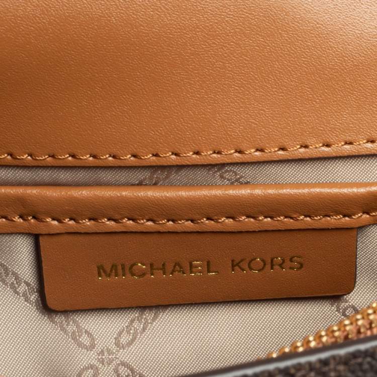 Pre Owned Michael Kors Beige/Tan Monogram Coated Canvas and Leather Jade Shoulder Bag