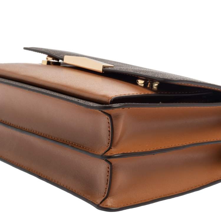 Pre Owned Michael Kors Beige/Tan Monogram Coated Canvas and Leather Jade Shoulder Bag