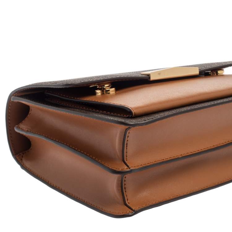 Pre Owned Michael Kors Beige/Tan Monogram Coated Canvas and Leather Jade Shoulder Bag