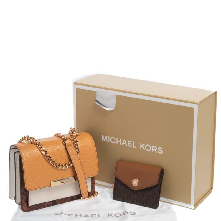 Pre Owned MICHAEL Michael Kors Multicolor Croc, Snakeskin Embossed Leather Mini Crossbody Bag