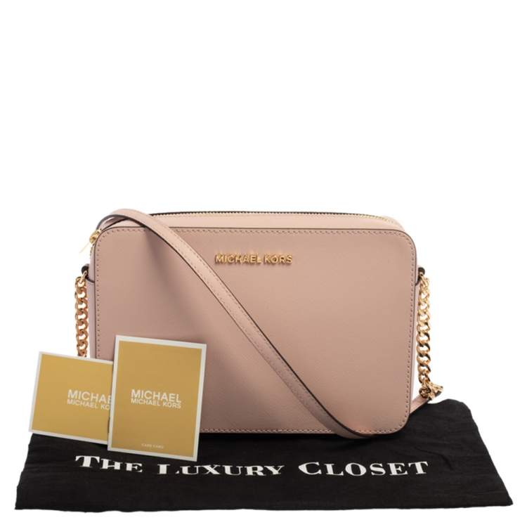 Pre Owned Michael Kors Powder Pink Leather Jet Set Crossbody Bag