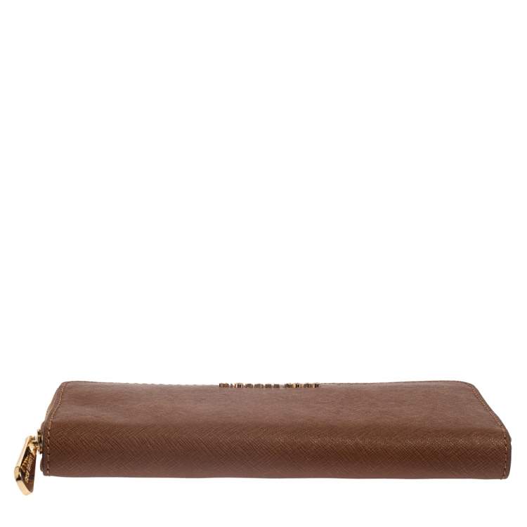 Pre Owned Michael Kors Brown Leather Jet Set Travel Zip Around Wallet