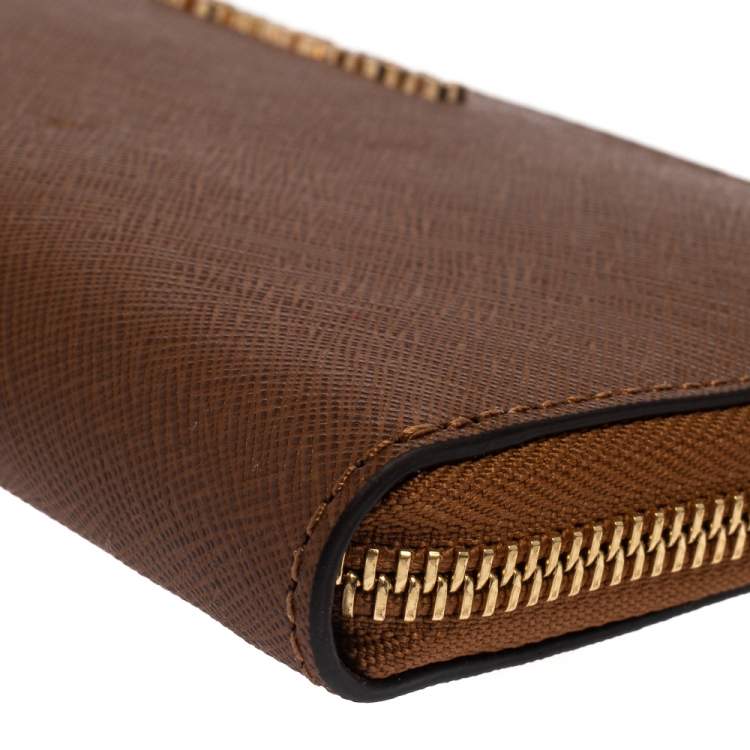 Pre Owned Michael Kors Brown Leather Jet Set Travel Zip Around Wallet