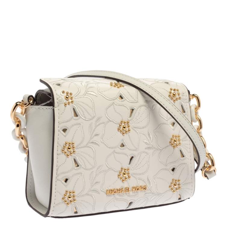 Pre Owned Michael Kors White Leather Studded Sofia Shoulder Bag