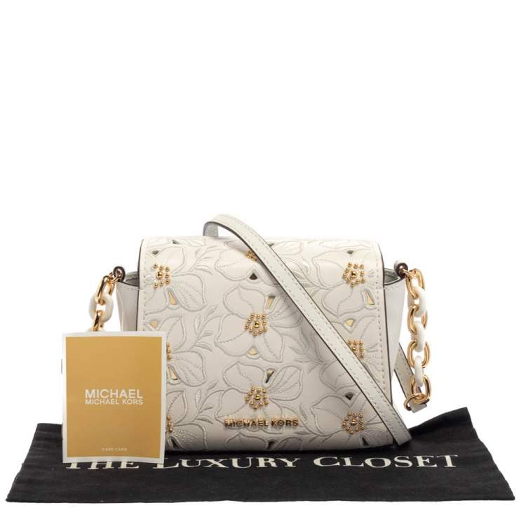 Pre Owned Michael Kors White Leather Studded Sofia Shoulder Bag