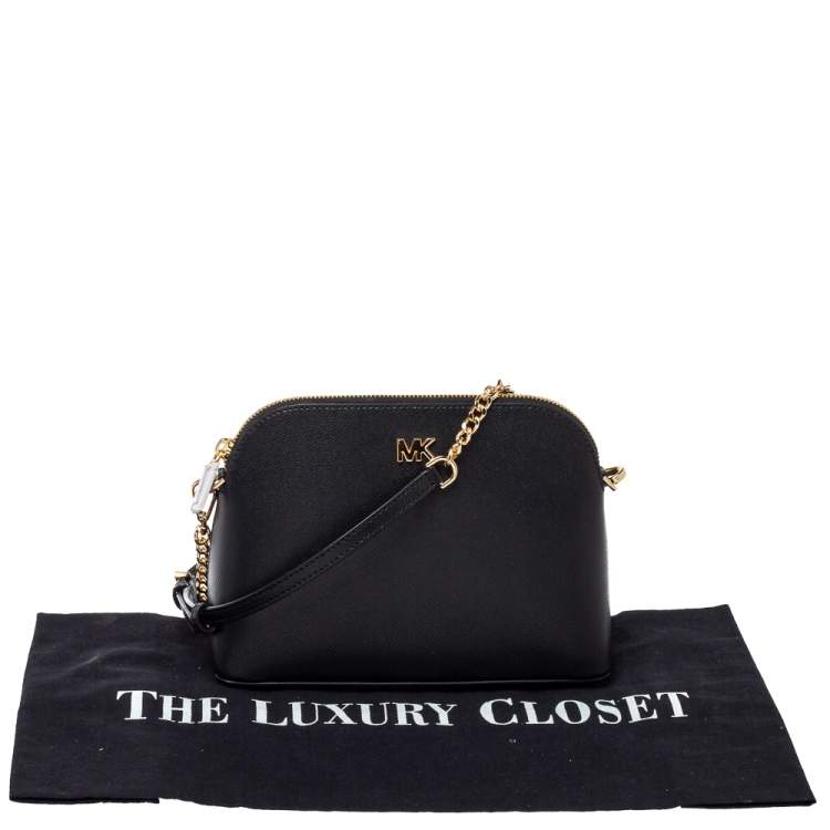 Pre Owned Michael Kors Black Leather Large Dome Crossbody Bag