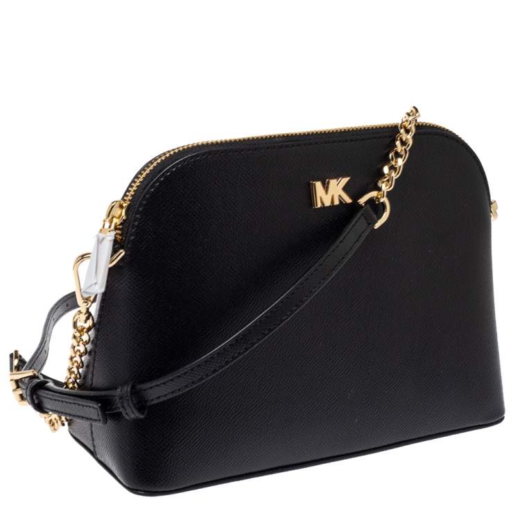Pre Owned Michael Kors Black Leather Large Dome Crossbody Bag